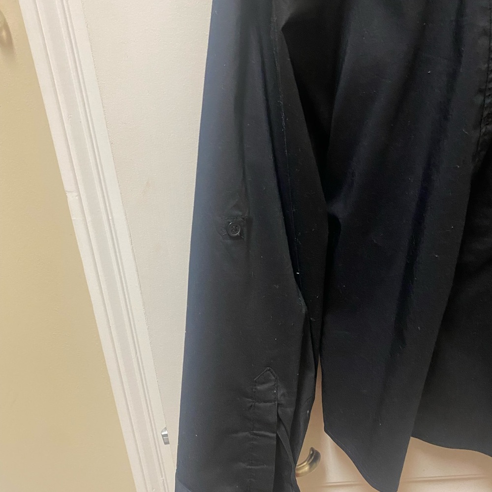 New York & Company Size L Lg sleeve-button down shirts-Royal/Emerald green/Black - Picture 5 of 13